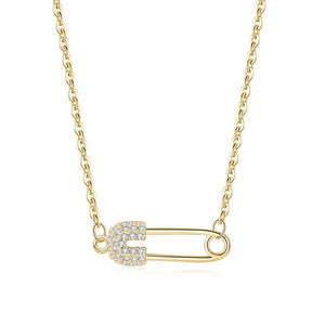 Zircon Safety Pin Pendant Necklace for Women