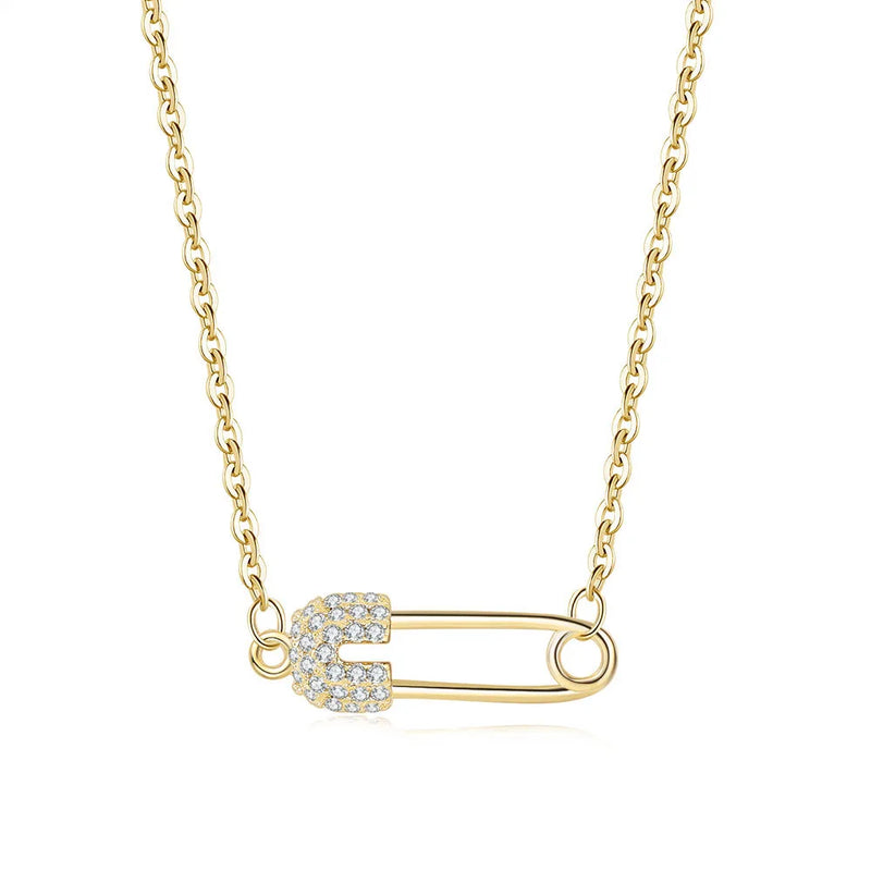 Zircon Safety Pin Pendant Necklace for Women