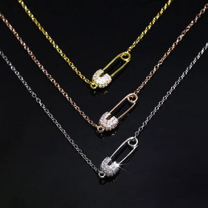Zircon Safety Pin Pendant Necklace for Women