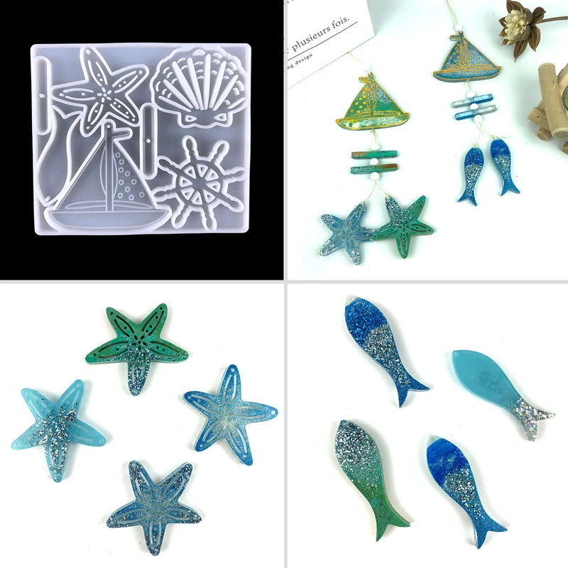 Sailboat Wall Hanging Epoxy Mould DIY Starfish Shell Keychain Resin Mould