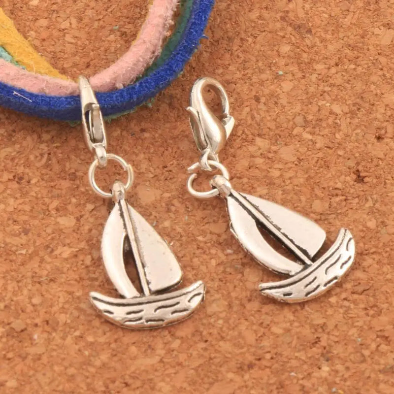 Sailing Boat Clasp Lobster Clip Charm Beads 15Pcs