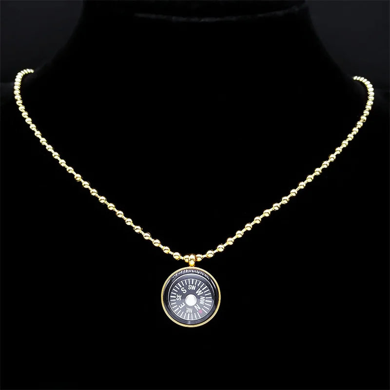 Sailing Seeker Compass Nautical Necklace Stainless Steel Sailor Jewelry N6132