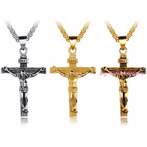Saint Benedict Cross Crucifix Necklace Pendant Stainless Steel/Gold Chain