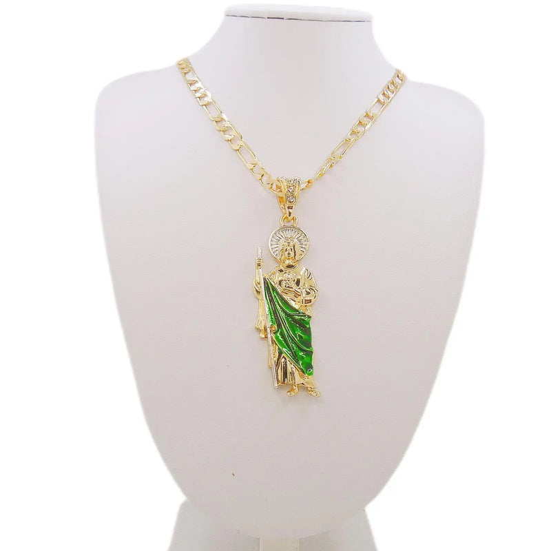 Golden Saint Jude Necklace 14K Plated San Judas Necklace Chain