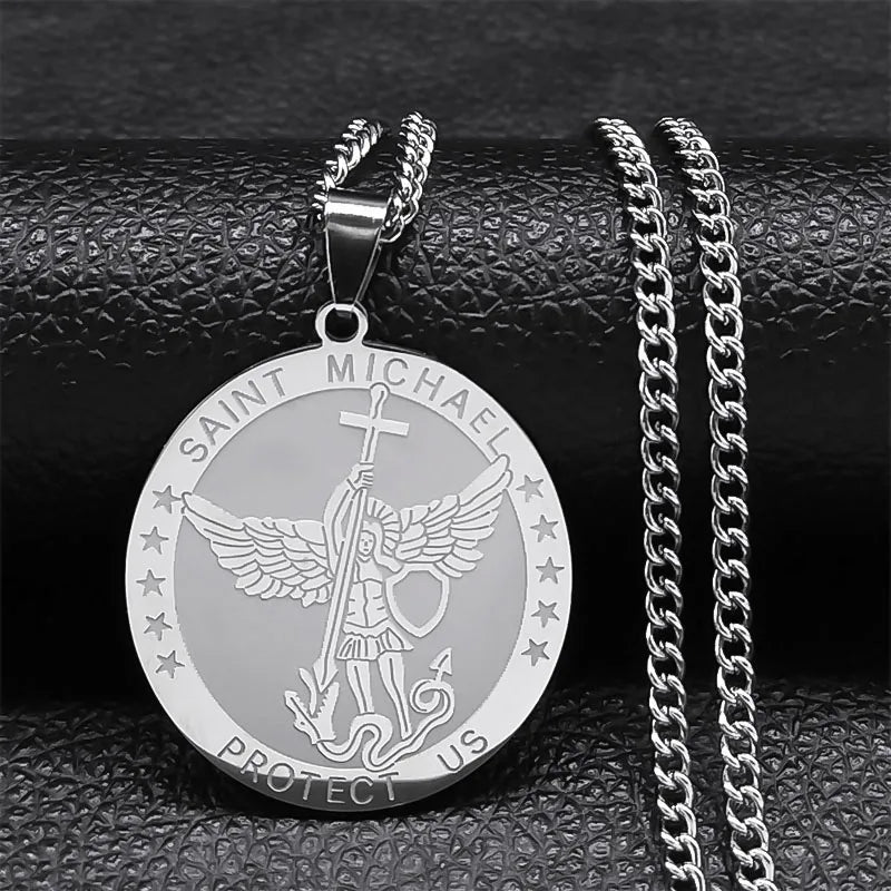 St. Michael Protect Us Pendant Necklace Archangel Long Necklaces