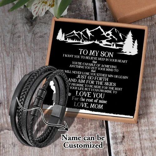 Personalized Mom Dad Son Name Card Pendant Hand Bracelet Men's Jewelry