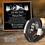 Personalized Men's Leather Bracelet with Son's Name
