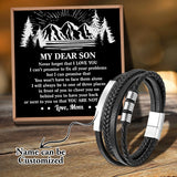 Men's Leather Bracelet Magnet Clasp Black