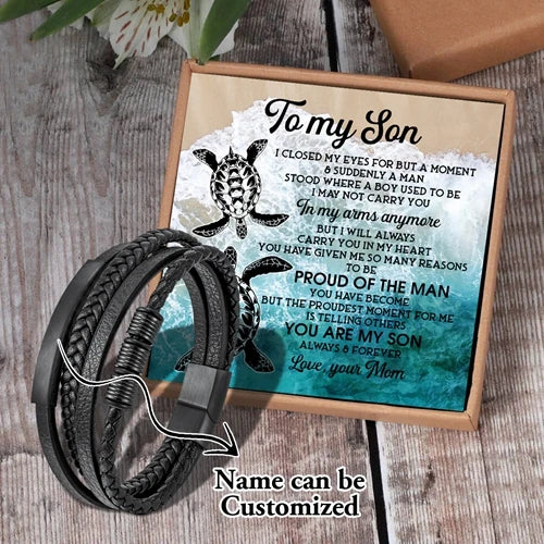 Personalized Son Name Leather Bracelet with Magnet Clasp