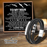 Men's Leather Bracelet Magnet Clasp Brown