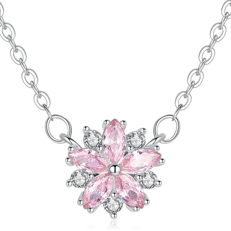 Sakura Flower Necklace Cherry Blossoms Chain Necklace Women Jewelry