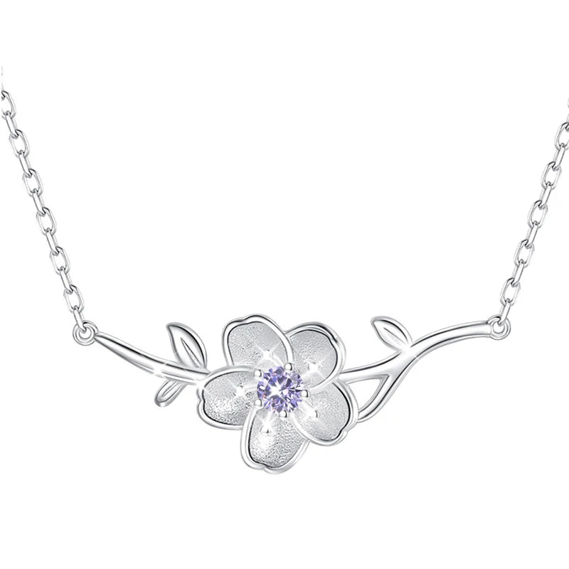 Sakura Pendant Necklace 925 Silver Women Necklaces Charm Pendants