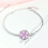 Sakura Pink Crystal Zircon Diamonds Bangle Bracelet 18k Silver