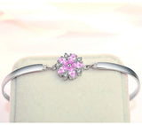 Sakura Pink Crystal Zircon Diamonds Bangle Bracelet 18k Silver
