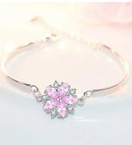Sakura Pink Crystal Zircon Diamonds Bangle Bracelet 18k Silver