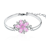 Sakura Pink Crystal Zircon Diamonds Bangle Bracelet 18k Silver