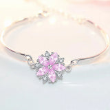 Sakura Pink Crystal Zircon Diamonds Bangle Bracelet 18k Silver