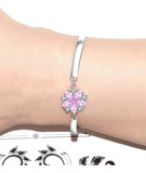 Sakura Pink Crystal Zircon Diamonds Bangle Bracelet 18k Silver