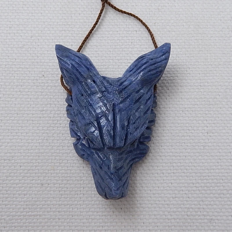 Natural Stone Coral Animal Wolf Head Gemstone Pendant Bead 40x30x13mm