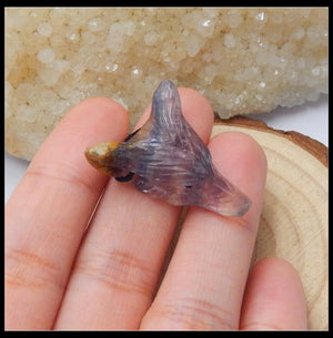 Natural Flourite Handcarved Wolf Head Necklace Pendant 28x21x8mm