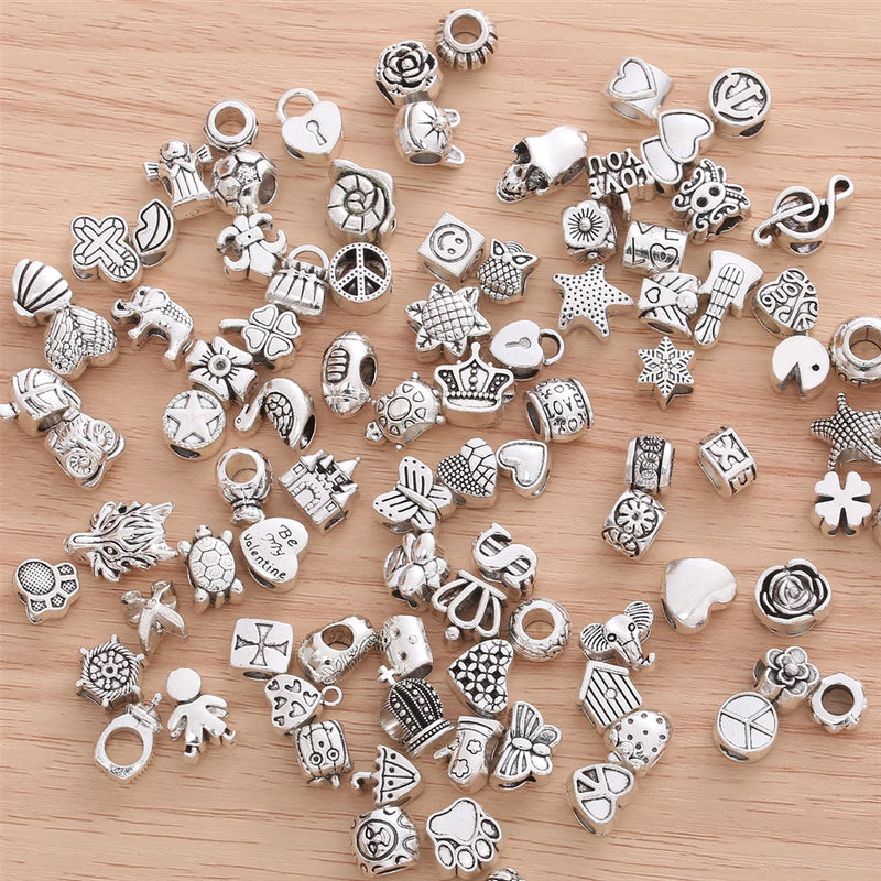 60 Pcs Retro Metal Beads Charms for DIY Bracelets