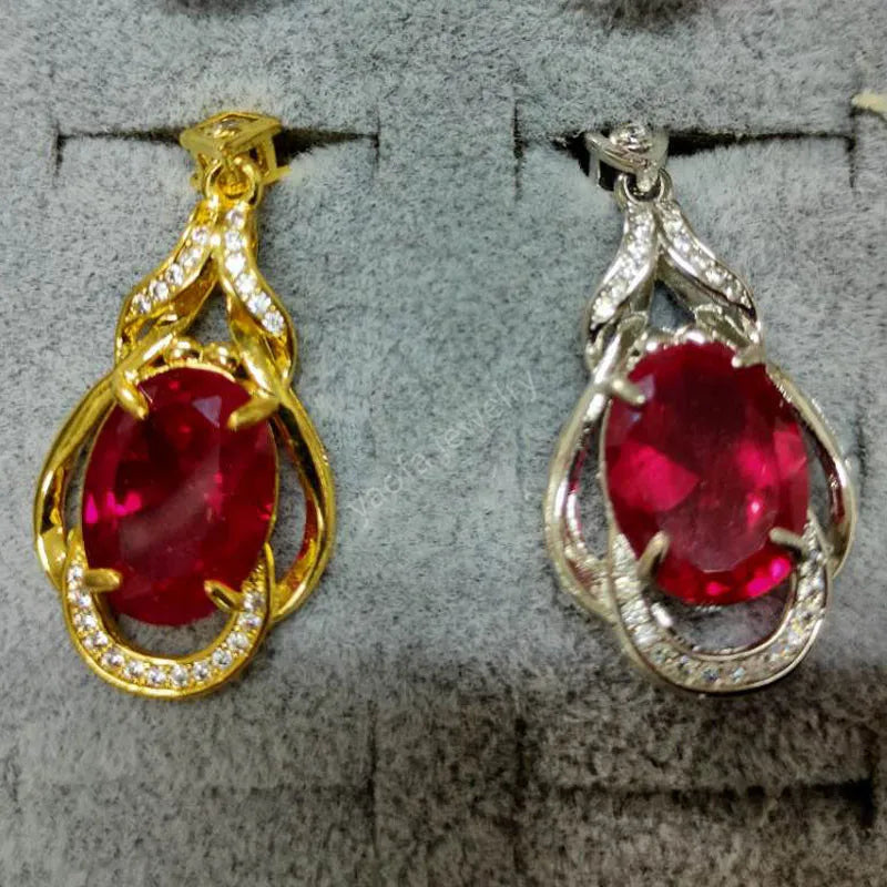 Red Oval Cut Corundum Copper Necklace Female Charm Jewelry
