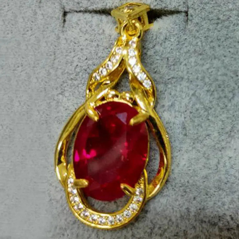 Red Oval Cut Corundum Copper Necklace Female Charm Jewelry