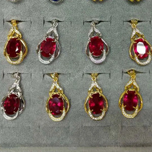 Red Oval Cut Corundum Copper Necklace Female Charm Jewelry