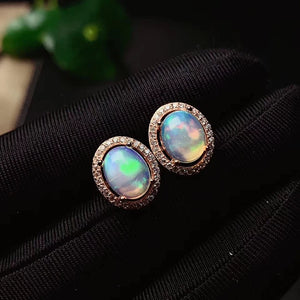 Natural Opal Stud Earrings 4x6mm with Certificate 925 Silver Girl Gift