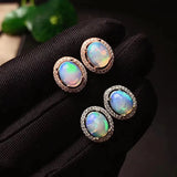 Natural Opal Stud Earrings 4x6mm with Certificate 925 Silver Girl Gift