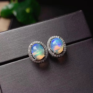 Natural Opal Stud Earrings 4x6mm with Certificate 925 Silver Girl Gift