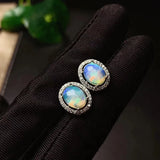 Natural Opal Stud Earrings 4x6mm with Certificate 925 Silver Girl Gift