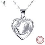 Silver 925 Horse Pendant Necklace Heart Women Fine Jewelry