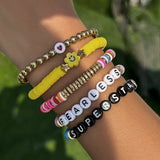 5PCS Boho Acrylic Letter Bead Chain Bracelet Women's Beach Jewelry