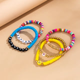 5PCS Boho Acrylic Letter Bead Chain Bracelet Women's Beach Jewelry