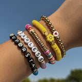 5PCS Boho Acrylic Letter Bead Chain Bracelet Women's Beach Jewelry