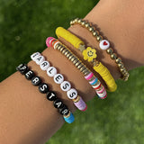 5PCS Boho Acrylic Letter Bead Chain Bracelet Women's Beach Jewelry