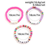 Boho Acrylic Letter Bead Bracelet Layered Clay Flat Bead Charm Party Jewelry
