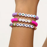 Boho Acrylic Letter Bead Bracelet Layered Clay Flat Bead Charm Party Jewelry