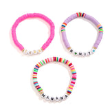 Boho Acrylic Letter Bead Bracelet Layered Clay Flat Bead Charm Party Jewelry