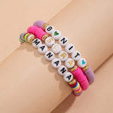 Boho Acrylic Letter Bead Bracelet Layered Clay Flat Bead Charm Party Jewelry