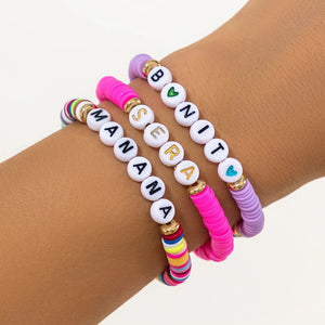 Boho Acrylic Letter Bead Bracelet Layered Clay Flat Bead Charm Party Jewelry