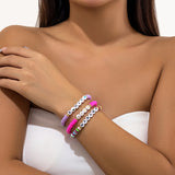 Boho Acrylic Letter Bead Bracelet Layered Clay Flat Bead Charm Party Jewelry