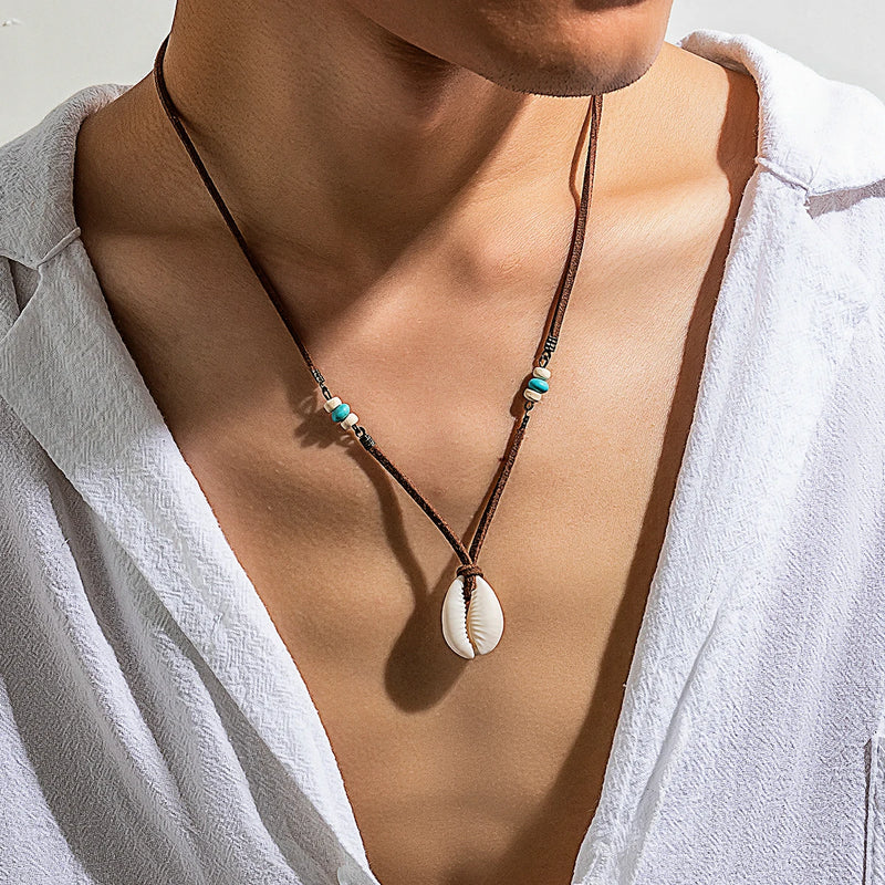 Bohemian Acrylic Shell Pendant Choker Brown Velvet Clavicle Necklace