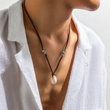 Bohemian Acrylic Shell Pendant Choker Brown Velvet Clavicle Necklace