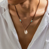 Bohemian Acrylic Shell Pendant Choker Brown Velvet Clavicle Necklace