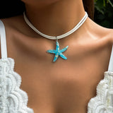 Bohemian Starfish Pendant Necklace Romantic Velvet Clavicle Jewelry