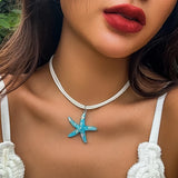 Bohemian Starfish Pendant Necklace Romantic Velvet Clavicle Jewelry
