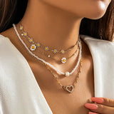 Bohemian Metal Flower Chain Clavicle Necklace Layered Choker