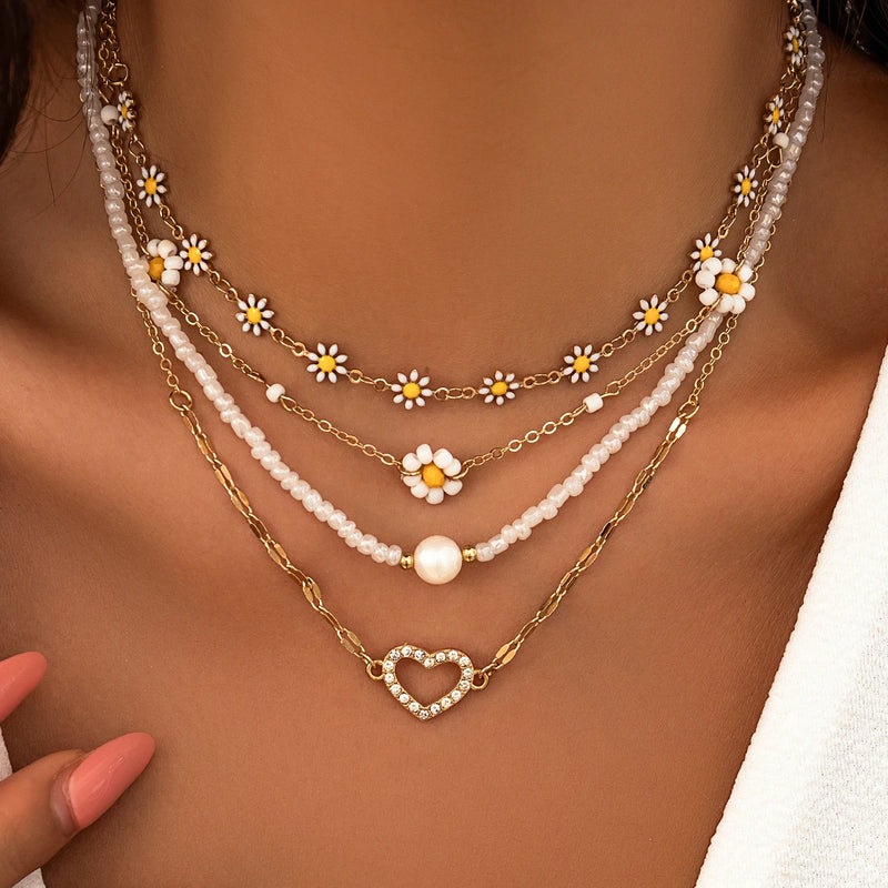 Bohemian Metal Flower Chain Clavicle Necklace Layered Choker